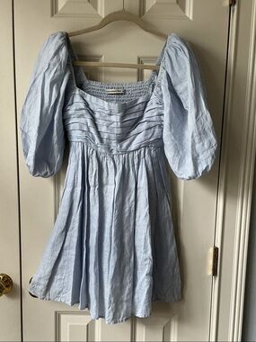 Abercrombie & Fitch Light Blue Puff-Sleeve Mini Dress